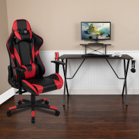 Flash Furniture BLN-X20RSG1031-RD-GG Black Gaming Desk and Red/Black Reclining Gaming Chair Set with Cup Holder, Headphone Hook, and Monitor/Smartphone Stand